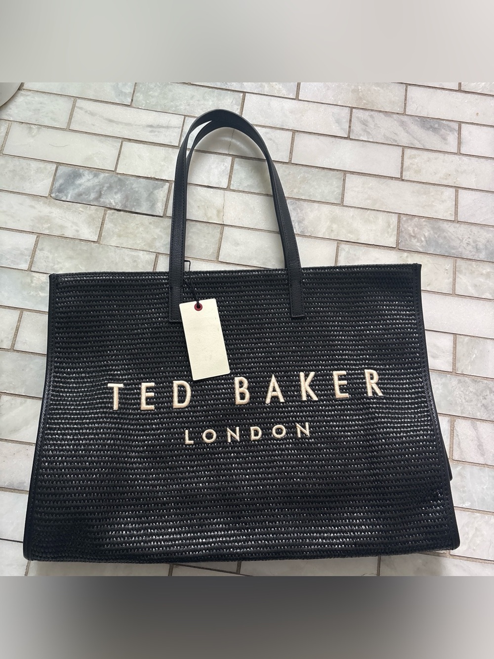 Ted Baker Black Woven Raffia Tote